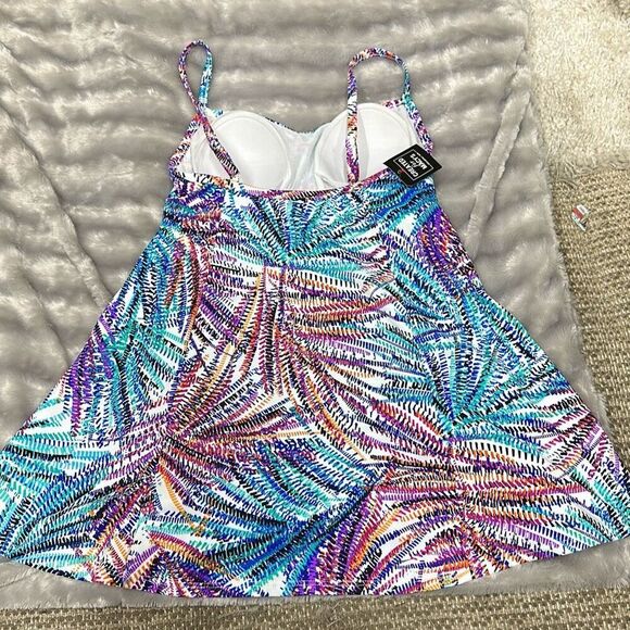 SWIM SOLUTIONS Women S Multi Color Printed Tummy Control Bust Support Lined Stre - Picture 3 of 3